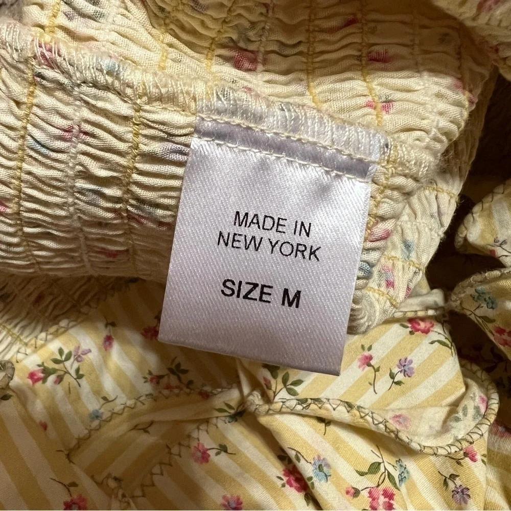 Petersyn Barrett Skirt Smocked Ruffle Mini Skirt Floral Buttermilk Yellow Size M
